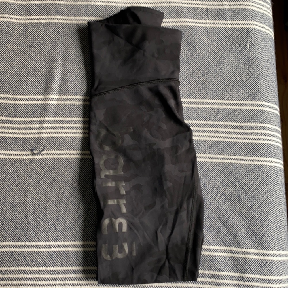 Lululemon + Barre3 leggings. Black/gray camo